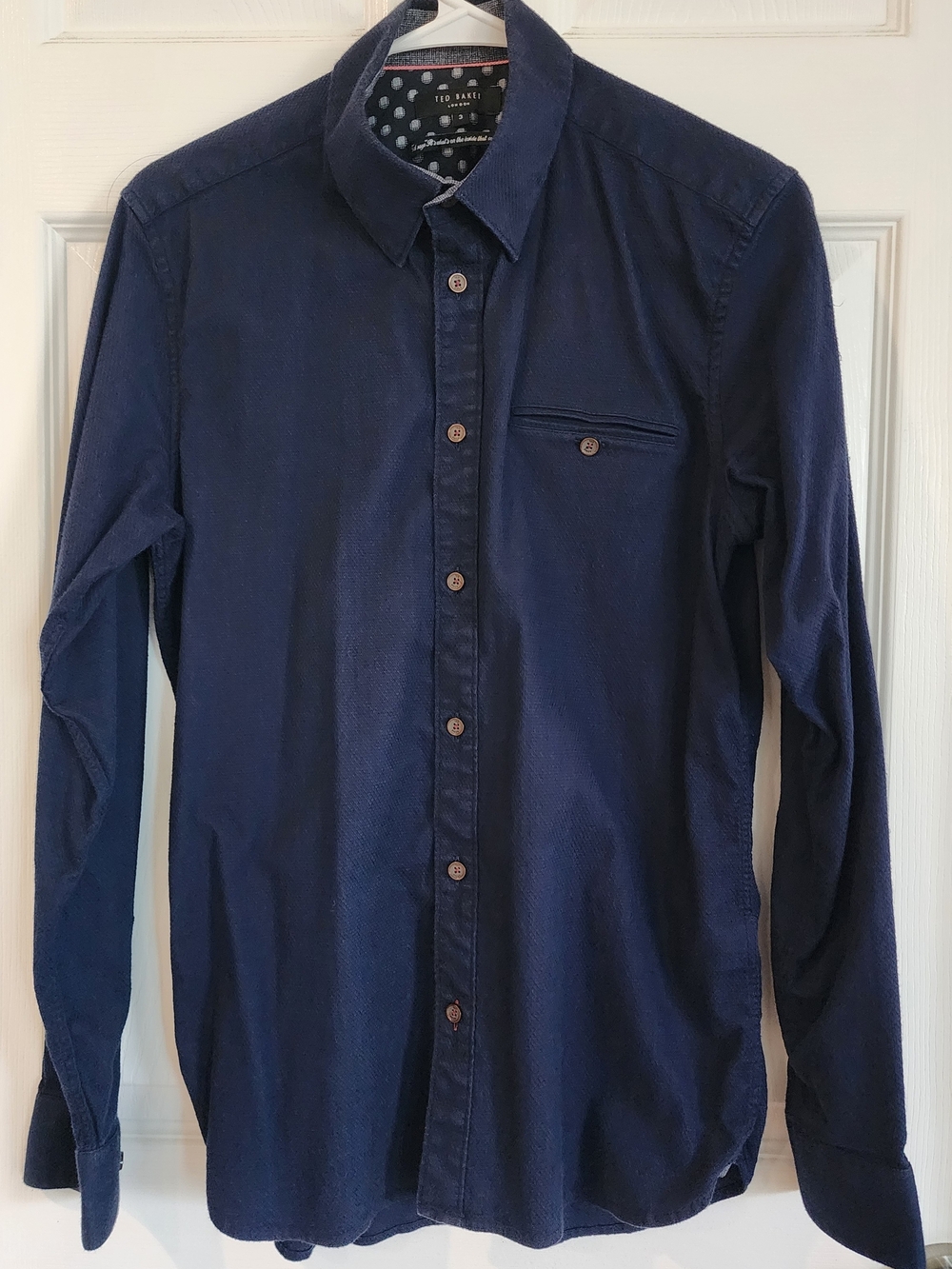 Ted Baker London Navy Blue Long Sleeve Textured Button Down Shirt Men's 3